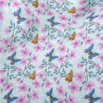 Pink Flowers And Butterflies Minky