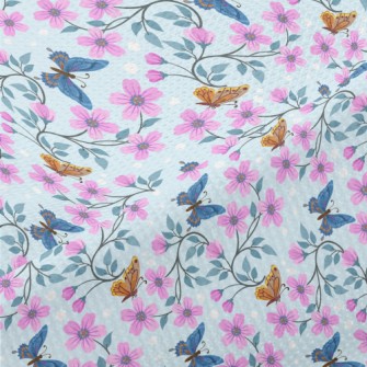 Pink Flowers And Butterflies Piqué