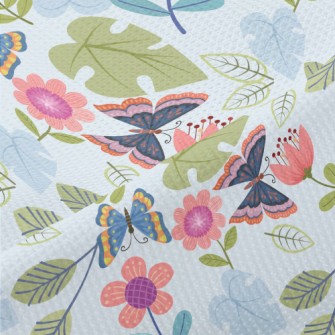 Flying Butterflies And Flowers Piqué