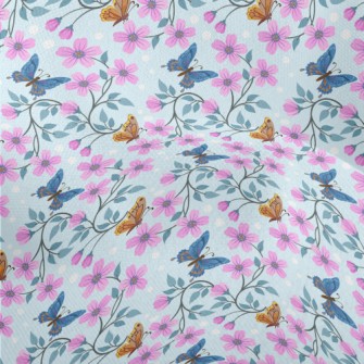 Pink Flowers And Butterflies Lightweight Performance Linen