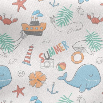 Whale And Boat Jersey Backed Fleece