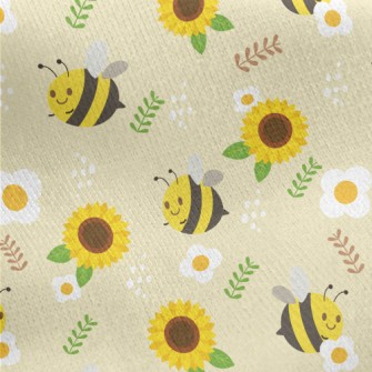 Bee And Sunflower Jersey Backed Fleece