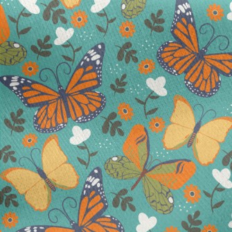 Butterflies And Flowers Jersey Backed Fleece