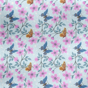 Pink Flowers And Butterflies Jersey Backed Fleece