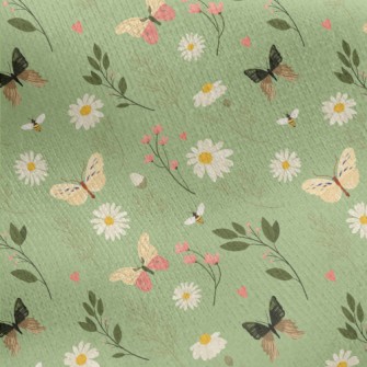 Flowers And Butterflies Jersey Backed Fleece