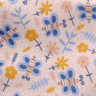 Flowers And Butterflies Jersey Backed Fleece