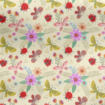 Colorful Flowers And Butterfli Jersey Backed Fleece