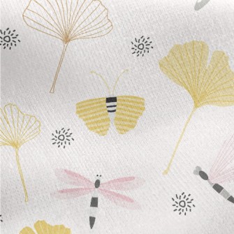 Dragonfly And Ginkgo Leaves Jersey Backed Fleece