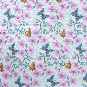 Pink Flowers And Butterflies Pongee