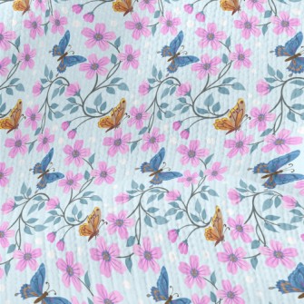 Pink Flowers And Butterflies Stretch Jersey