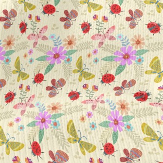 Colorful Flowers And Butterfli Stretch Jersey