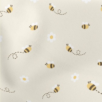 Small White Flower Bee Lightweight Cotton Poplin