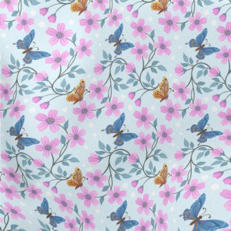 Pink Flowers And Butterflies Lightweight Cotton Poplin