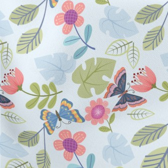 Flying Butterflies And Flowers Lightweight Cotton Poplin