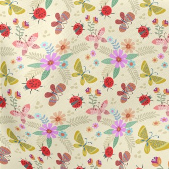 Colorful Flowers And Butterfli Lightweight Cotton Poplin