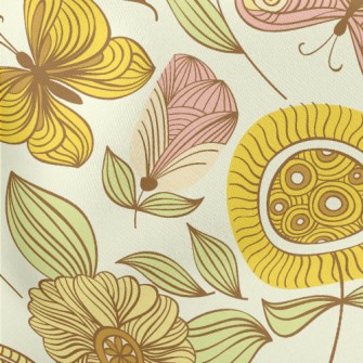 Various Flowers And Butterflie Lightweight Cotton Poplin
