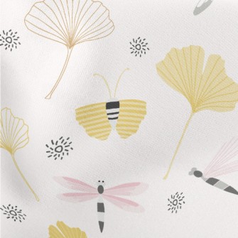 Dragonfly And Ginkgo Leaves Lightweight Cotton Poplin