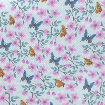 Pink Flowers And Butterflies Midweight Cotton Poplin