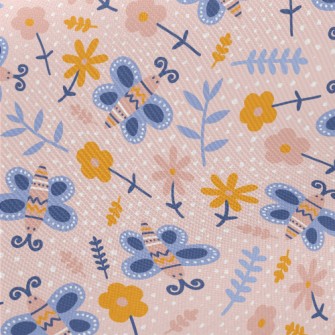 Flowers And Butterflies Midweight Cotton Poplin
