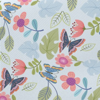 Flying Butterflies And Flowers Midweight Cotton Poplin