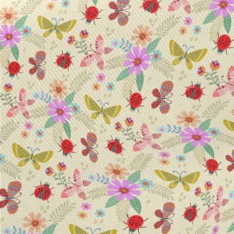 Colorful Flowers And Butterfli Midweight Cotton Poplin