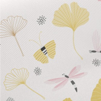 Dragonfly And Ginkgo Leaves Midweight Cotton Poplin