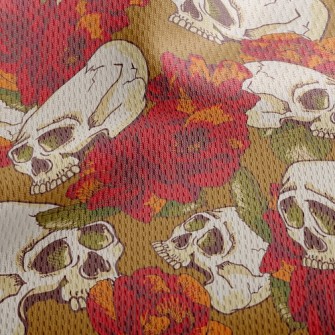 Red Flower Skull Athletic Mesh Flat Back