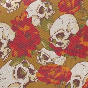 Red Flower Skull Twill