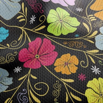 Colored Flowers On Black Backg Athletic Mesh Flat Back