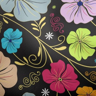 Colored Flowers On Black Backg Dobby
