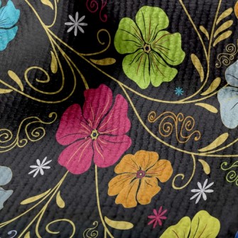 Colored Flowers On Black Backg Terry