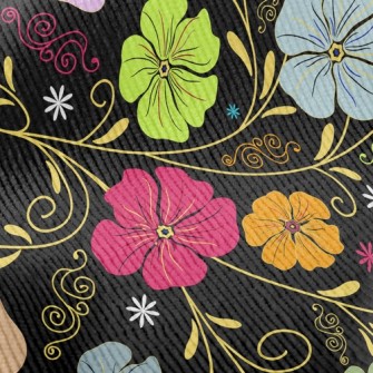 Colored Flowers On Black Backg Standard Corduroy