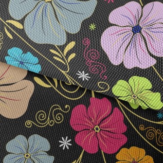 Colored Flowers On Black Backg Waterproof Oxford