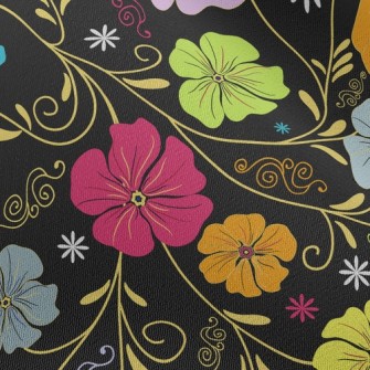 Colored Flowers On Black Backg Chiffon