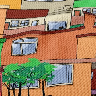 Colorful Houses Birdseye Piqué