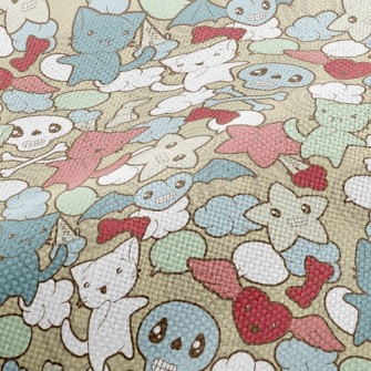 Doodle Cat Skull Performance Linen