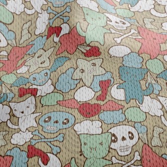 Doodle Cat Skull Athletic Mesh Flat Back