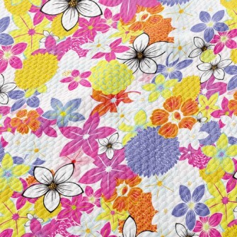 Delicate Blooming Flowers Birdseye Piqué