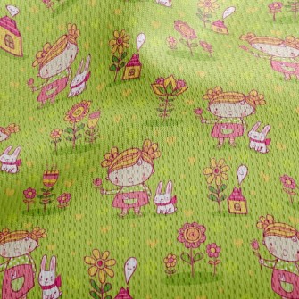 Little Girl And Rabbit Athletic Mesh Flat Back