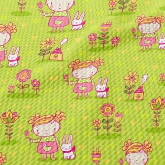 Little Girl And Rabbit Birdseye Piqué