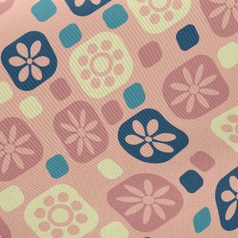 Pink Square Flowers Twill