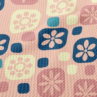 Pink Square Flowers Birdseye Piqué
