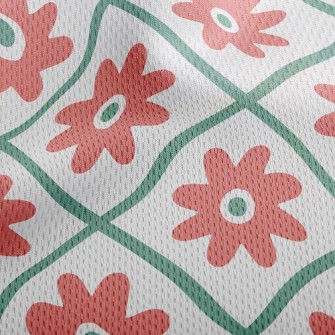 Flowers In Grid Athletic Mesh Flat Back