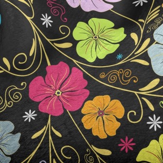 Colored Flowers On Black Backg Minky