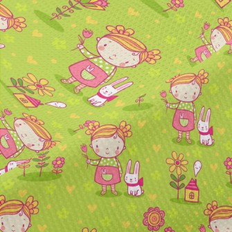 Little Girl And Rabbit Piqué