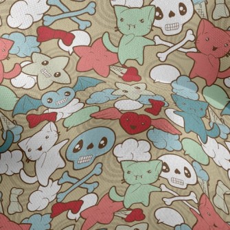 Doodle Cat Skull Lightweight Performance Linen