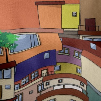 Colorful Houses Lightweight Performance Linen