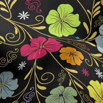 Colored Flowers On Black Backg Lightweight Performance Linen