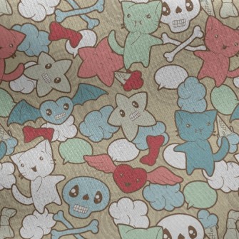 Doodle Cat Skull Jersey Backed Fleece