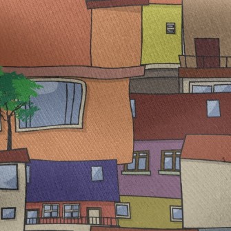 Colorful Houses Jersey Backed Fleece
